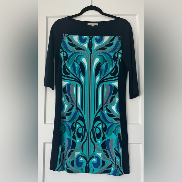 Banana Republic Dresses & Skirts - EUC Banana Republic Teal & Navy Retro Boat Neck 3/4 Sleeve Artsy‎ Dress, Small